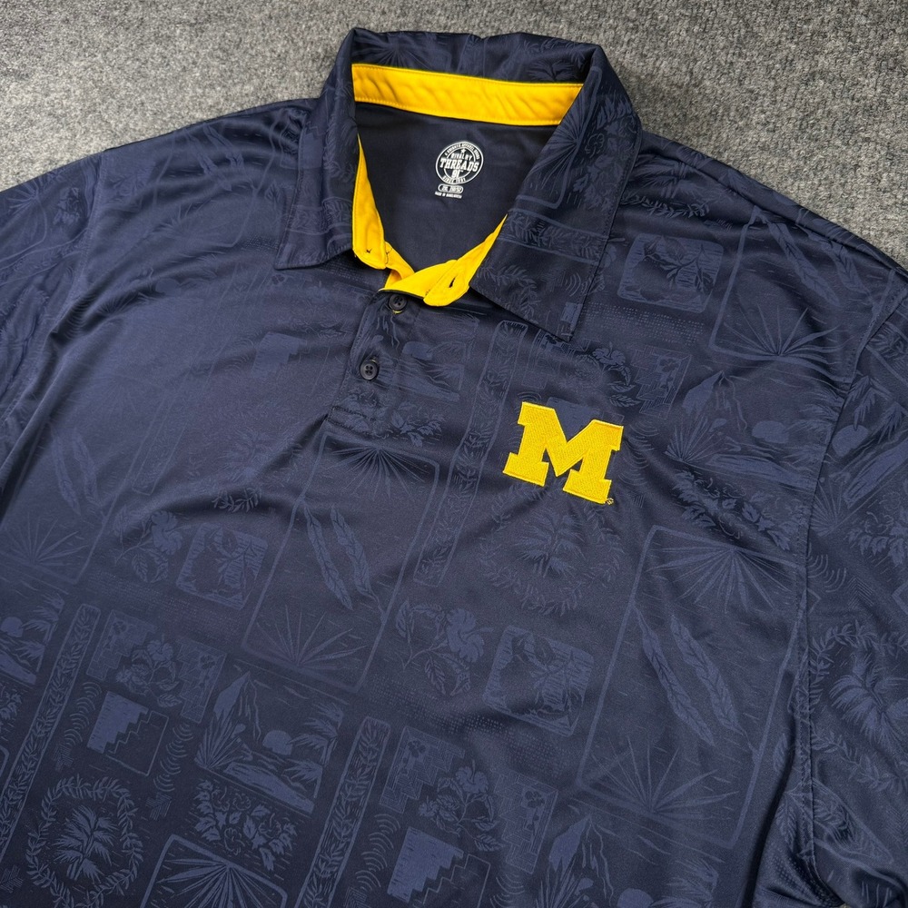 Michigan Wolverines Polo Mens 2XL Rivalry Threads Navy Tropical Aloha Print M